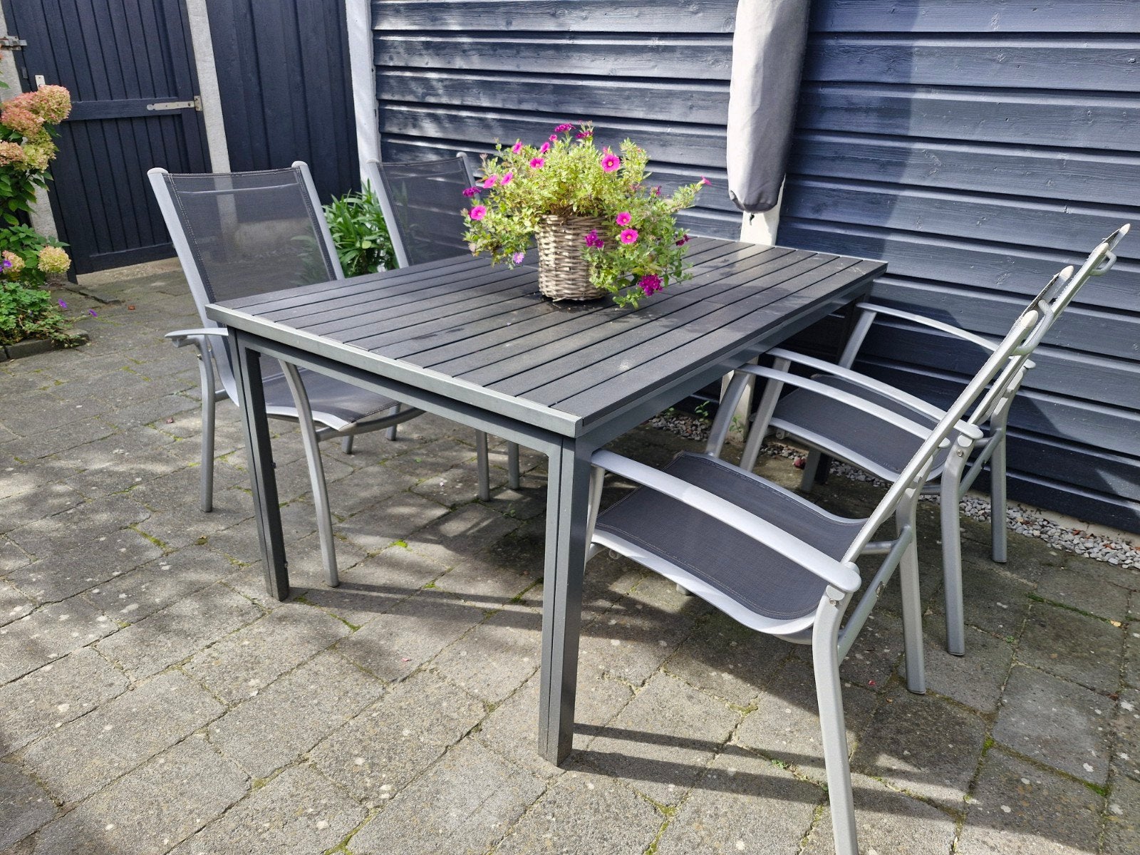 tuinset 4 stoelen en tafel, Ophalen, Gebruikt, Aluminium