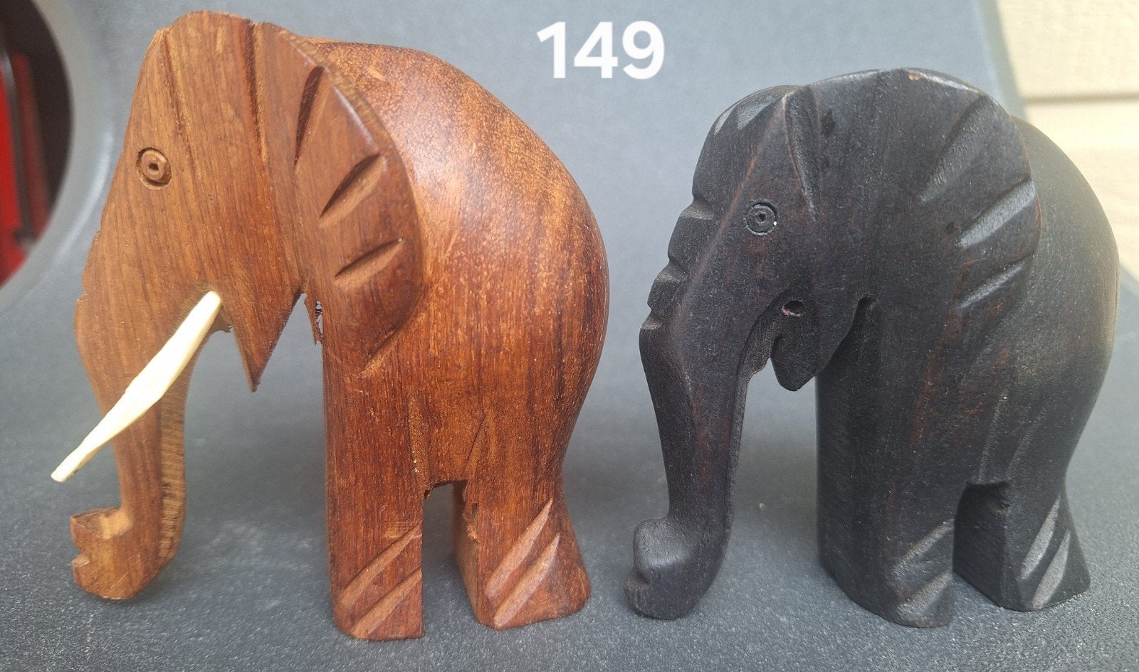 Set van 2 handgesneden houten olifanten, Ophalen of Verzenden, Gebruikt, Dier