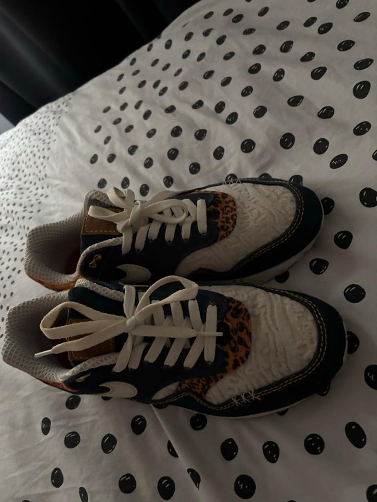 Nike Air Max 1 Premium Denim Leopard 46, Ophalen, Blauw, Sneakers of Gympen, Gedragen