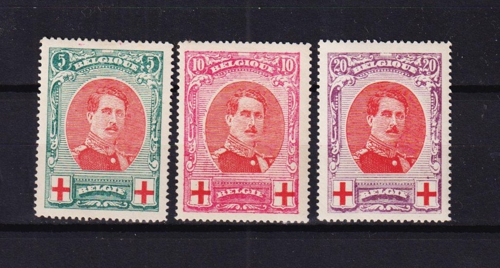 Belgie 1915 OBP 132-134 Albert 1 Ten bate van het rode kruis, Ophalen, Postfris, Spoor van plakker