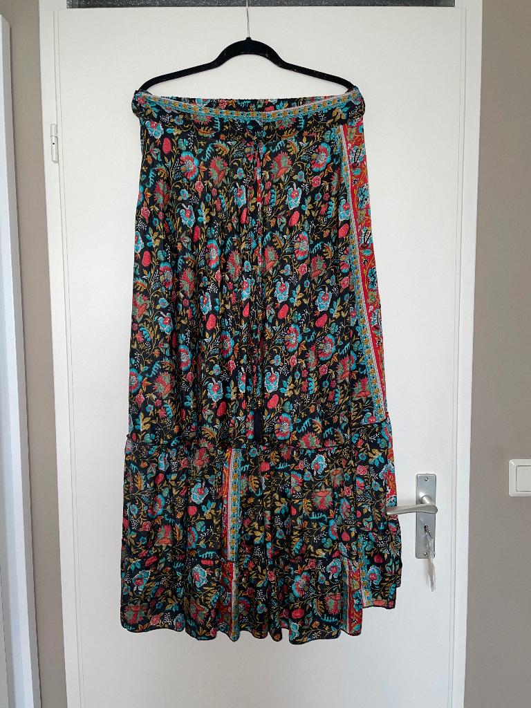 boho ibiza zijden zwart rood maxi rok skirt mt 40, Maat 38/40 (M), Boetiek, Ophalen of Verzenden, Zo goed als nieuw