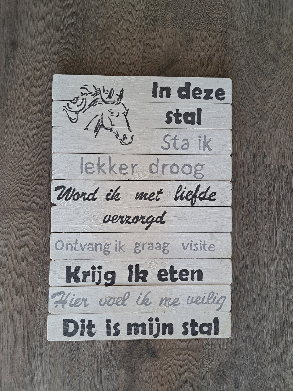 Houten tekstplaat 'Dit is mijn stal' met paardenhoofd, Hout, Nieuw, Ophalen of Verzenden, Landelijk