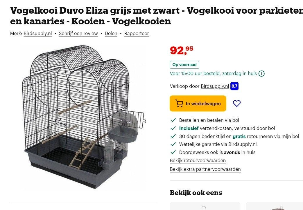 vogelkooi duvo aliza grijs met zwart parkieten en kanaries, Ophalen of Verzenden, Zo goed als nieuw, Metaal, Vogelkooi