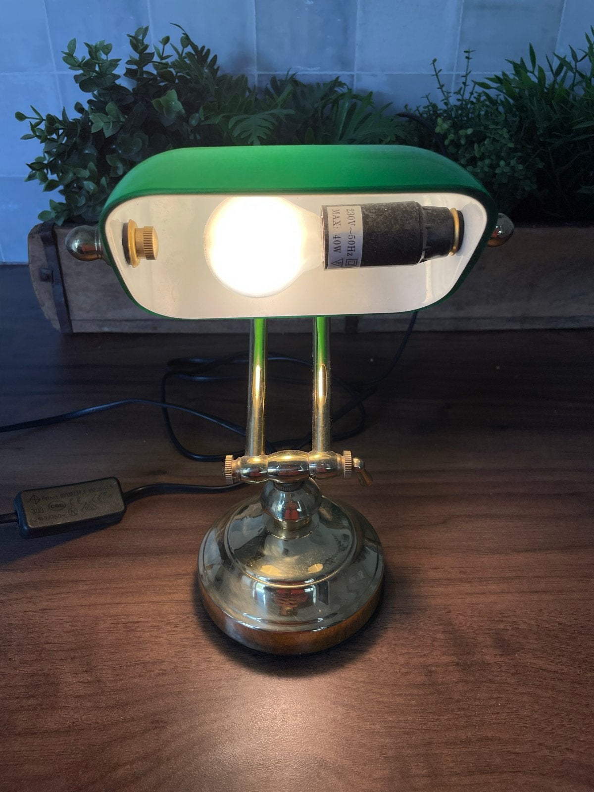 Vintage Bankierslamp met Groene Kap, Ophalen of Verzenden