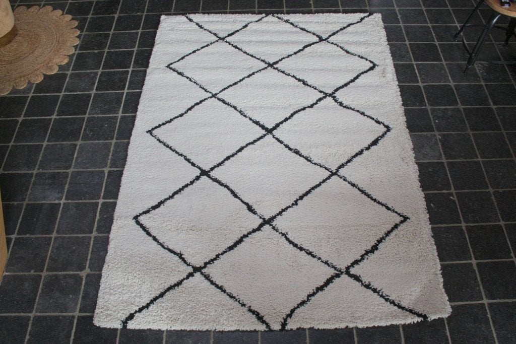 Zacht vloerkleed Lifa living Chequered creme - zwart 160x230, Huis en Inrichting, 150 tot 200 cm, Crème, Ophalen of Verzenden