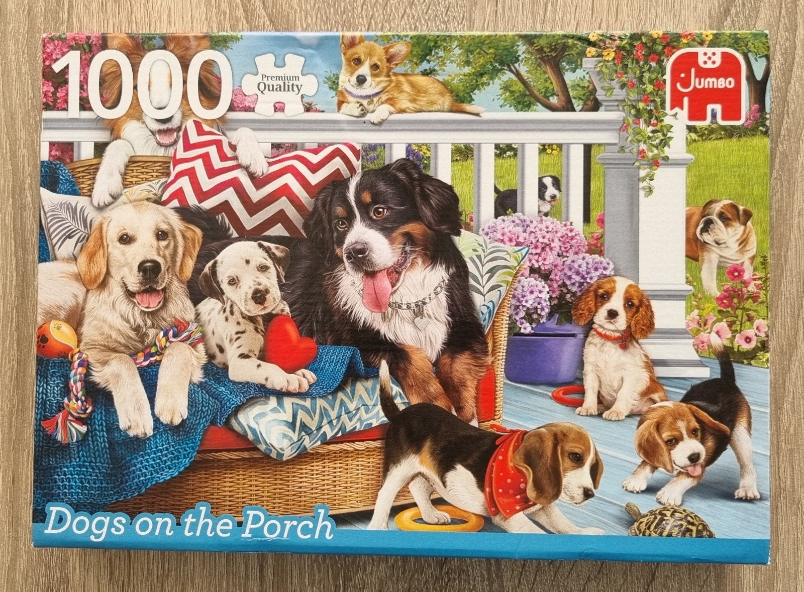 Jumbo Legpuzzel 1000 stukjes - Dogs on the Porch, Ophalen of Verzenden, 500 t/m 1500 stukjes, Zo goed als nieuw, Legpuzzel