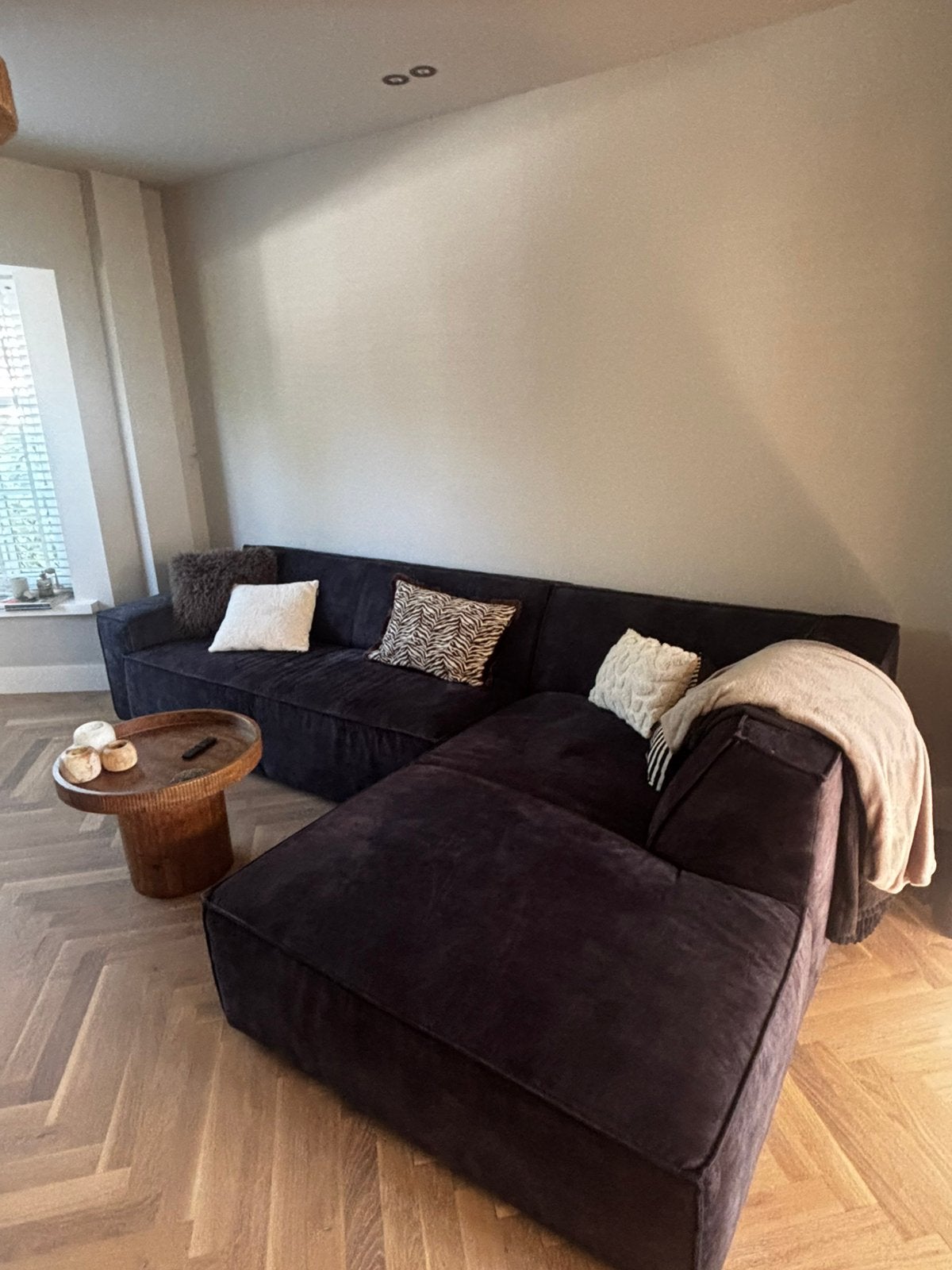 Hoekbank - Elementenbank antraciet grijs velvet, Huis en Inrichting, Ophalen, 250 tot 300 cm, Hoekbank, Driepersoons