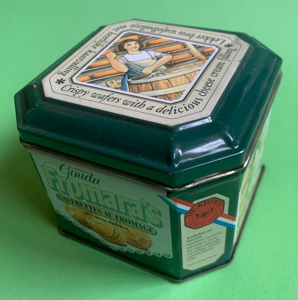 Vintage Blik Gouda Fromara's kaaskoekjes De Kroes, Verzamelen, Blikken, Ophalen of Verzenden, Gebruikt, Overige