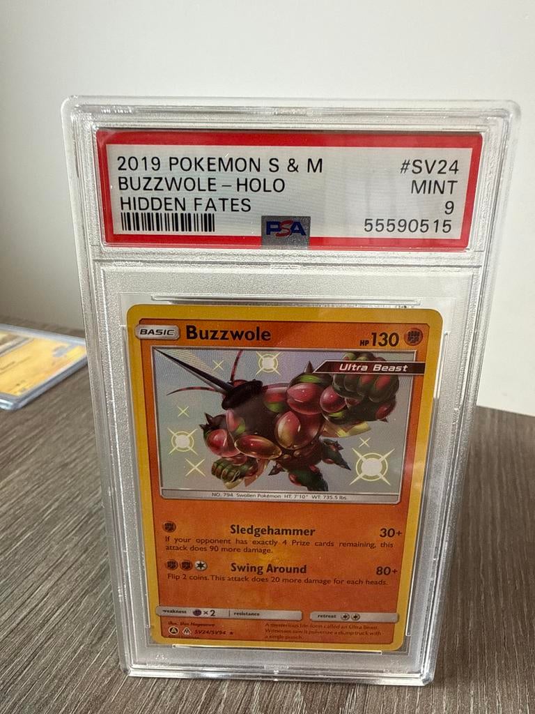Buzzwole Holo SV24/SV94 PSA 9 Mint Pokémon Kaart Hidden Fate, Ophalen of Verzenden, Zo goed als nieuw, Losse kaart