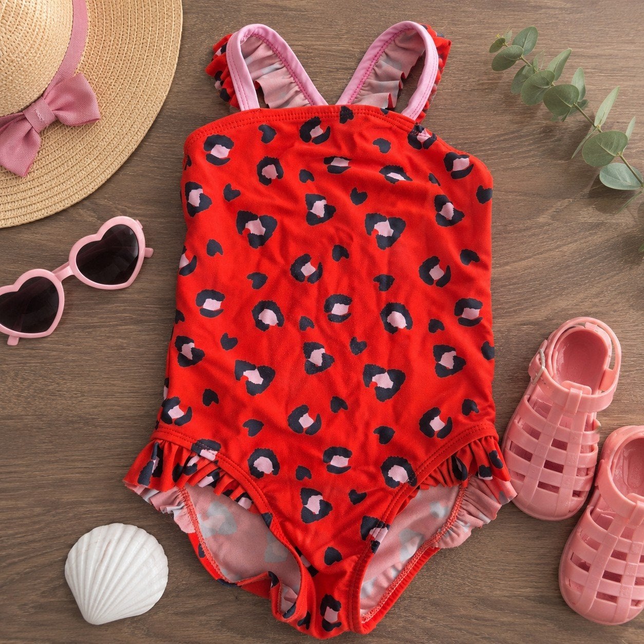 Leopardprint badpak maat 98/104, Gebruikt, Badpak, Ophalen of Verzenden, Kids Beach Wear