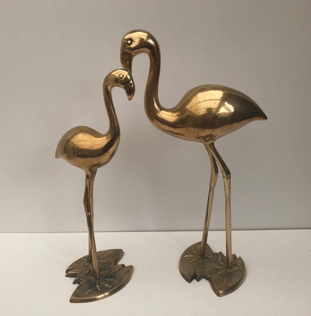 Vintage Beelden - 2 Messing Staande Flamingo`s, Ophalen of Verzenden, Gebruikt, Overige materialen, Vintage