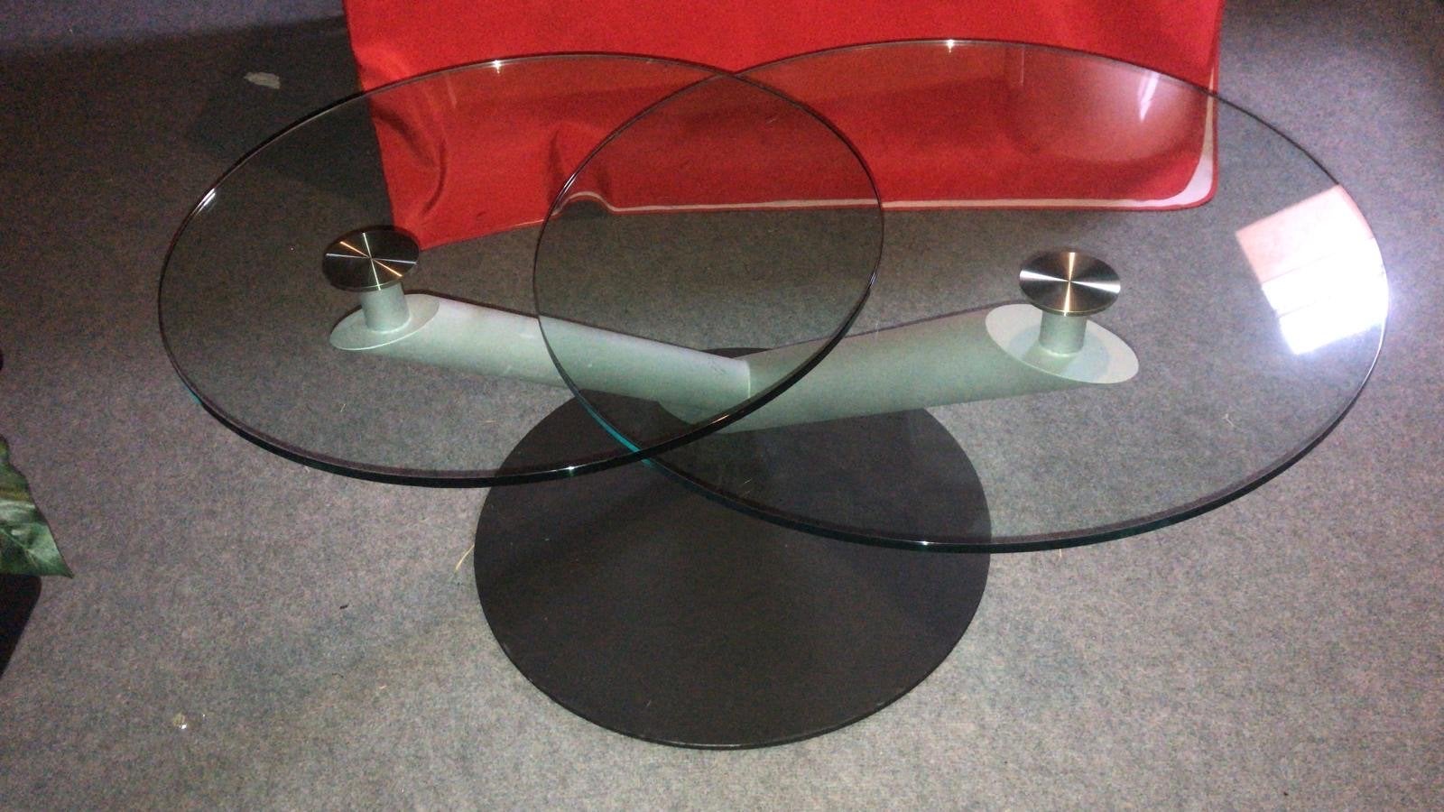 Montel salontafel met draaibare glasplaten, Ophalen, Gebruikt, Ovaal, Glas