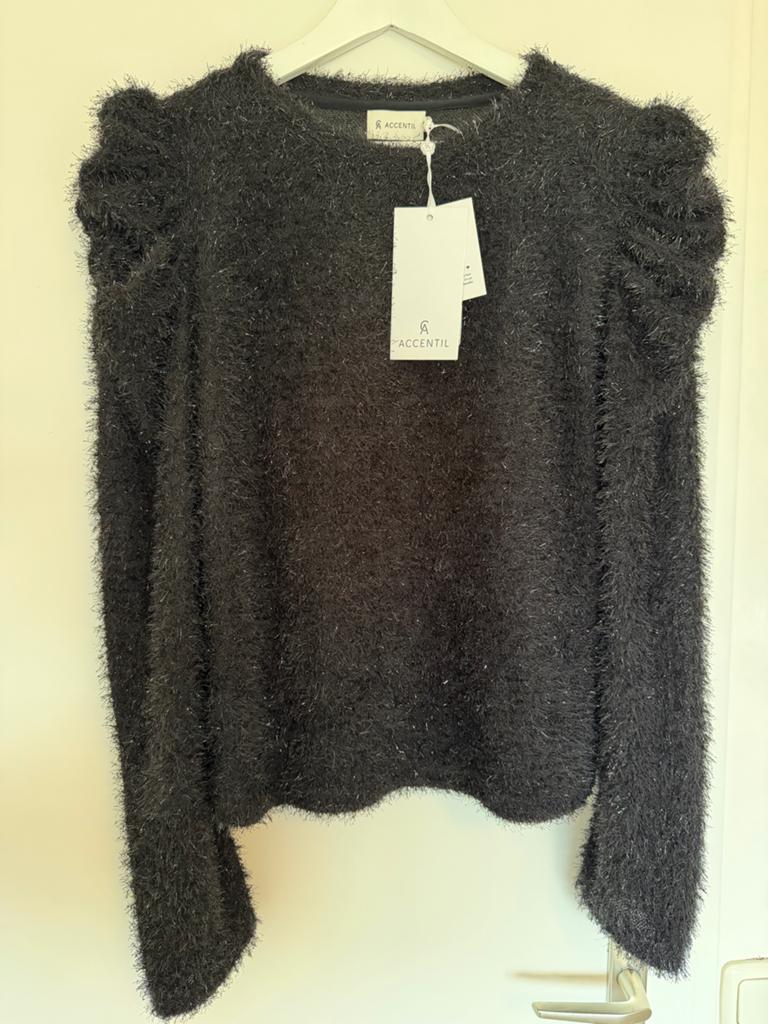 Nieuwe Accentil Trui XXL - Zwart pluizig met pofmouwen, Ophalen of Verzenden, Nieuw, Maat 46/48 (XL) of groter, Zwart