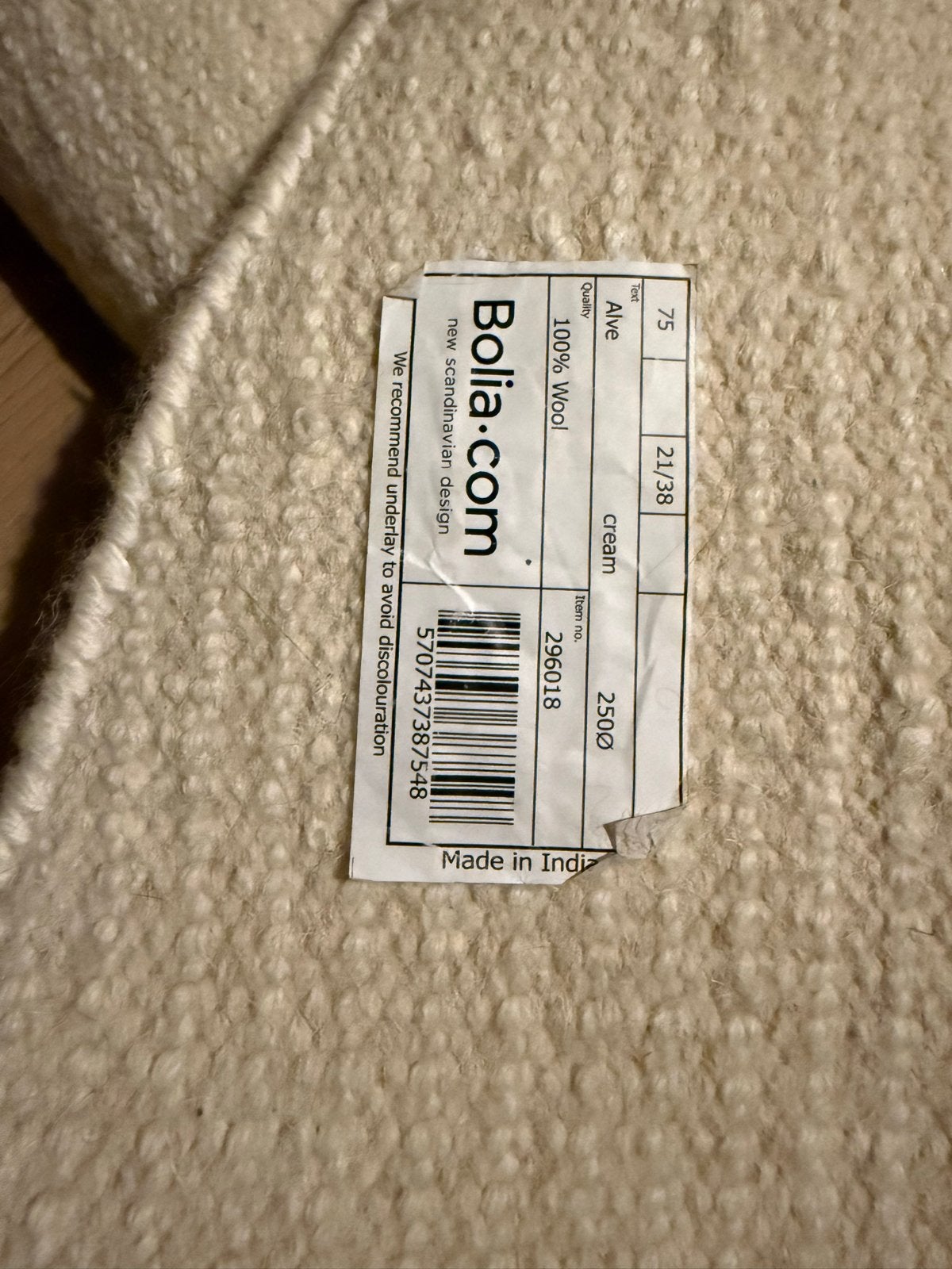 Bolia Vloerkleed Ave Crème Rond - Diameter 250cm, Ophalen, Rond, Zo goed als nieuw, 200 cm of meer