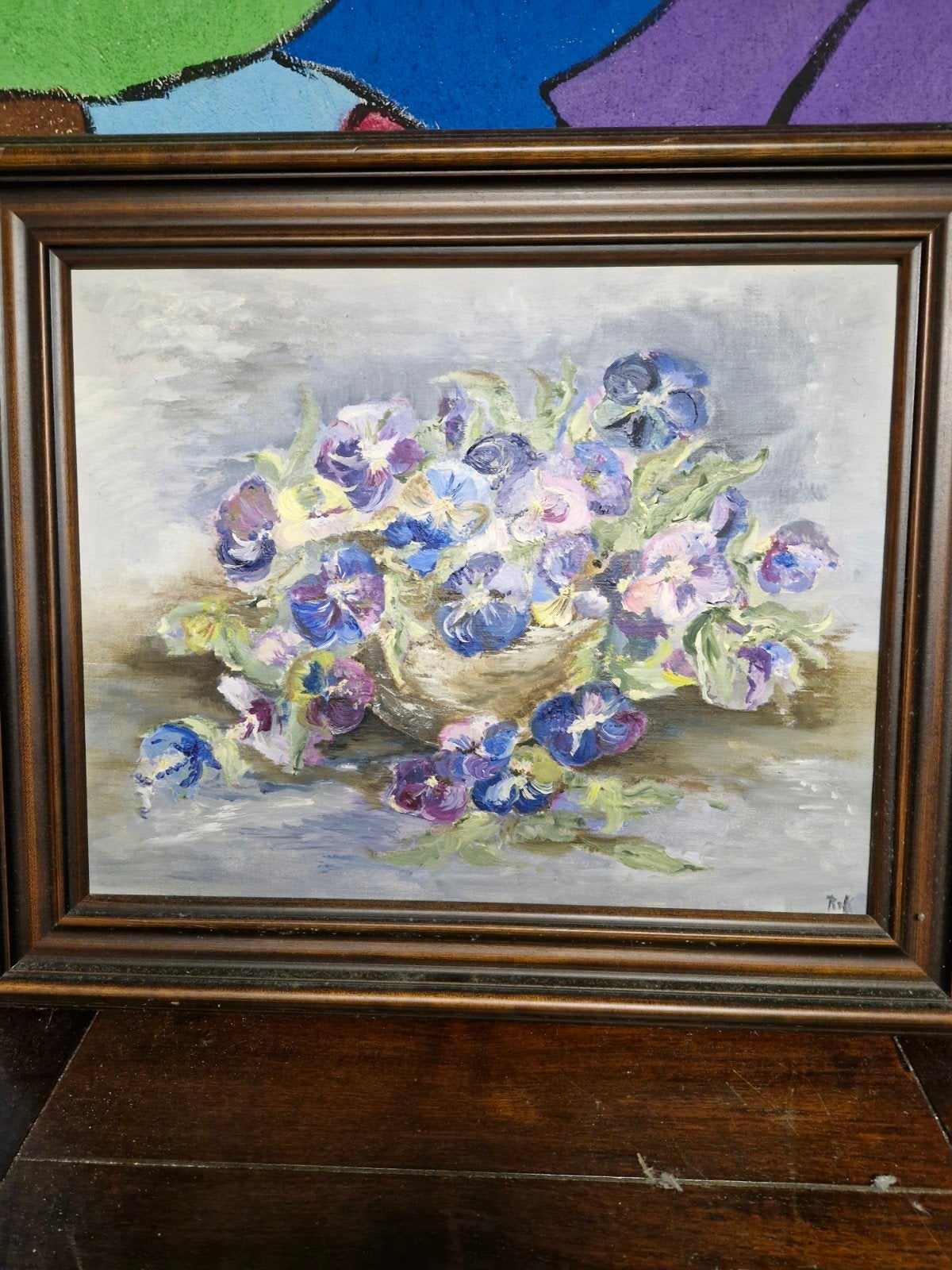 Olieverfschilderij: Levendig Boeket van Viooltjes, Ophalen