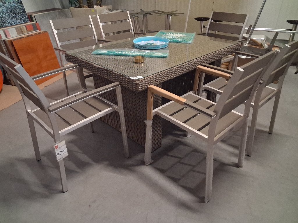 terras/tuinset 6 stoelen en een tafel, Ophalen, Zo goed als nieuw, Wicker, Tuinset