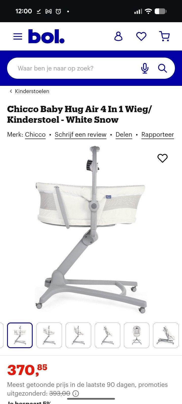 Chicco Baby Hug Air 4-in-1 Wieg/Kinderstoel - White Snow, Ophalen of Verzenden