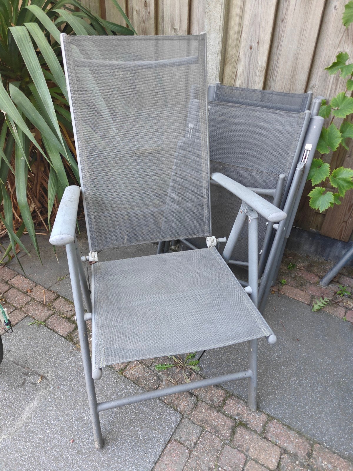 4 inklapbare tuinstoelen, Ophalen of Verzenden, Gebruikt, Metaal, Inklapbaar