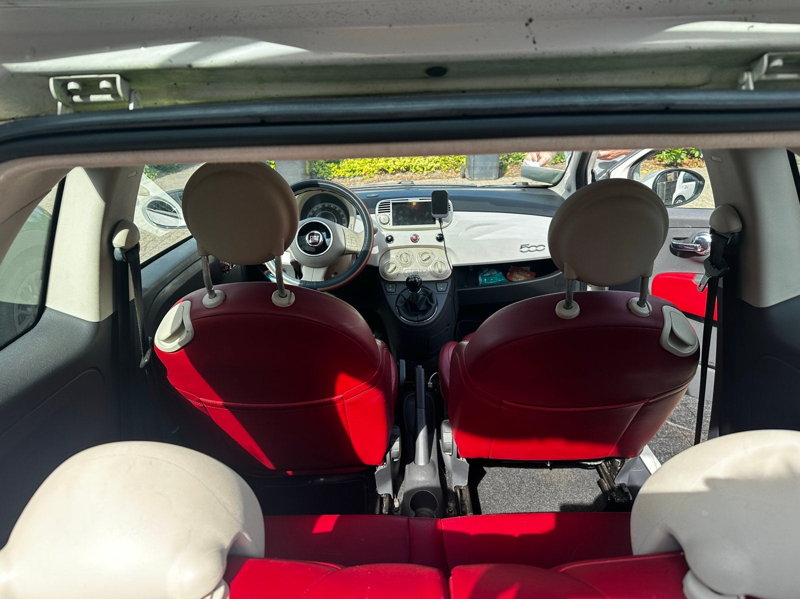 Fiat 500 1.2 C 2009 Wit Panodak, 1242 cc, 4 cilinders, 840 kg, Lederen bekleding