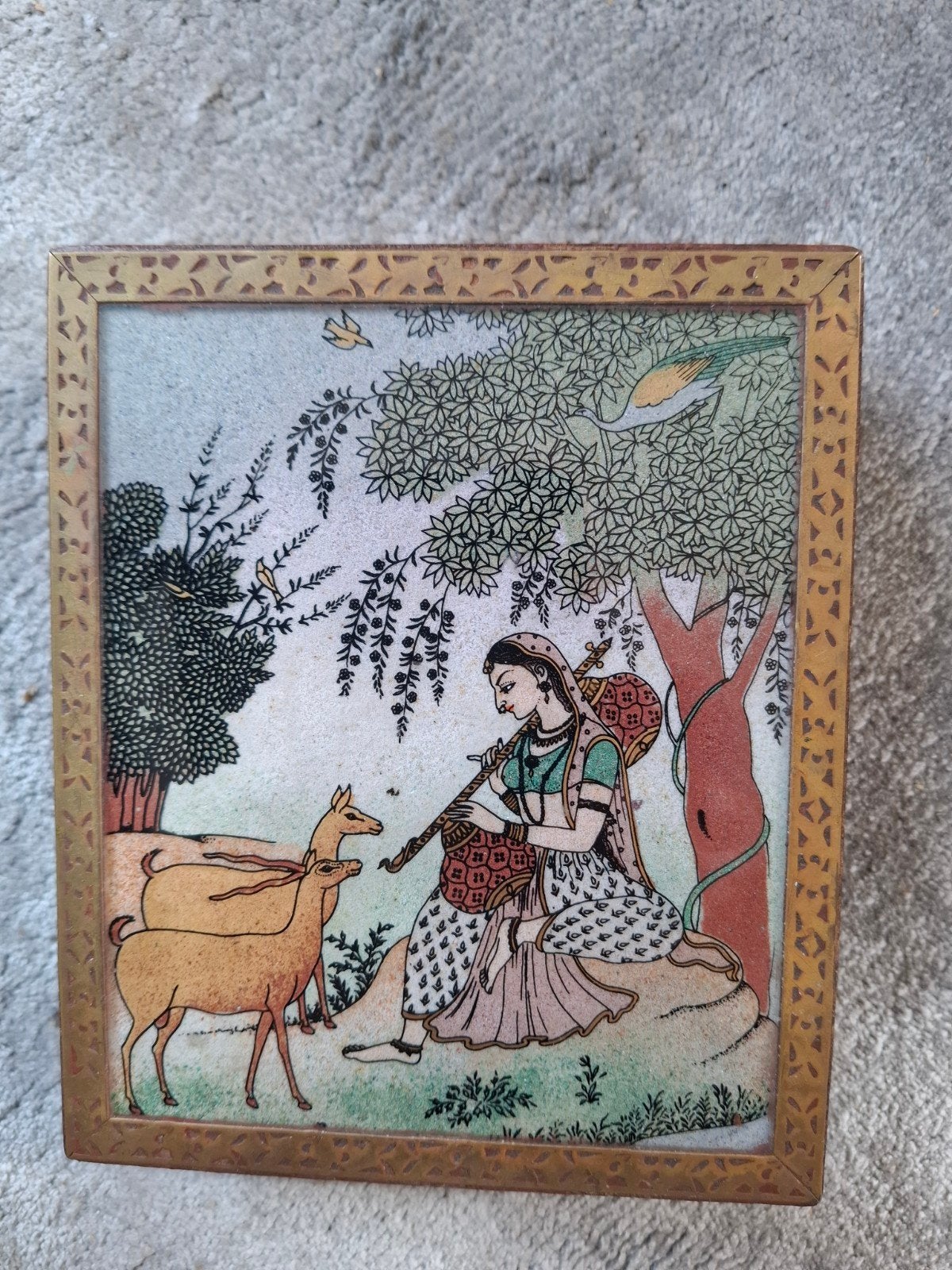 Shisham Juwelendoosje uit India met Edelsteen Schildering, Antiek en Kunst, Ophalen of Verzenden