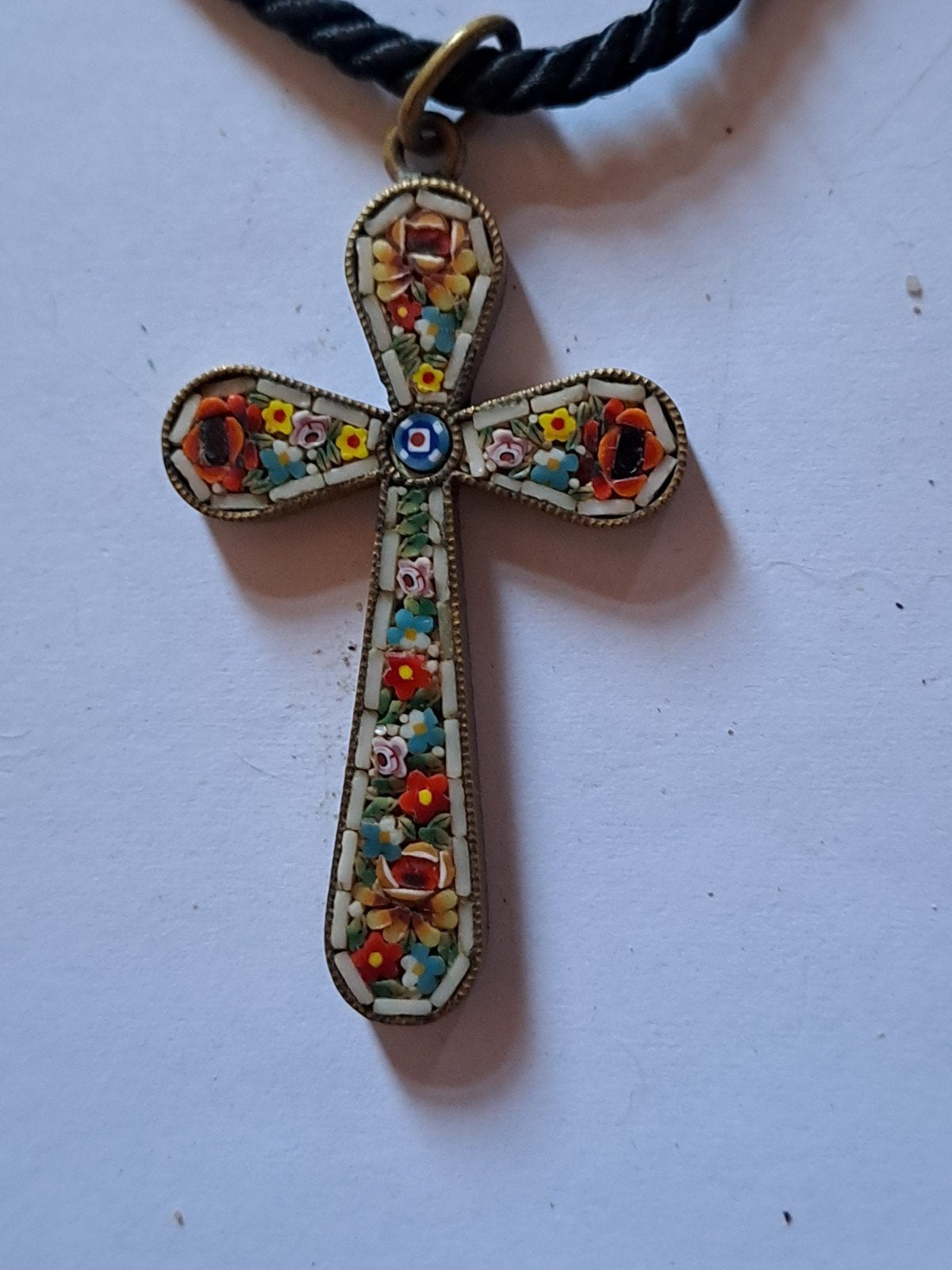 Vintage Micro Mozaïek Kruis Hanger - Made in Italy, Ophalen of Verzenden, Overige materialen