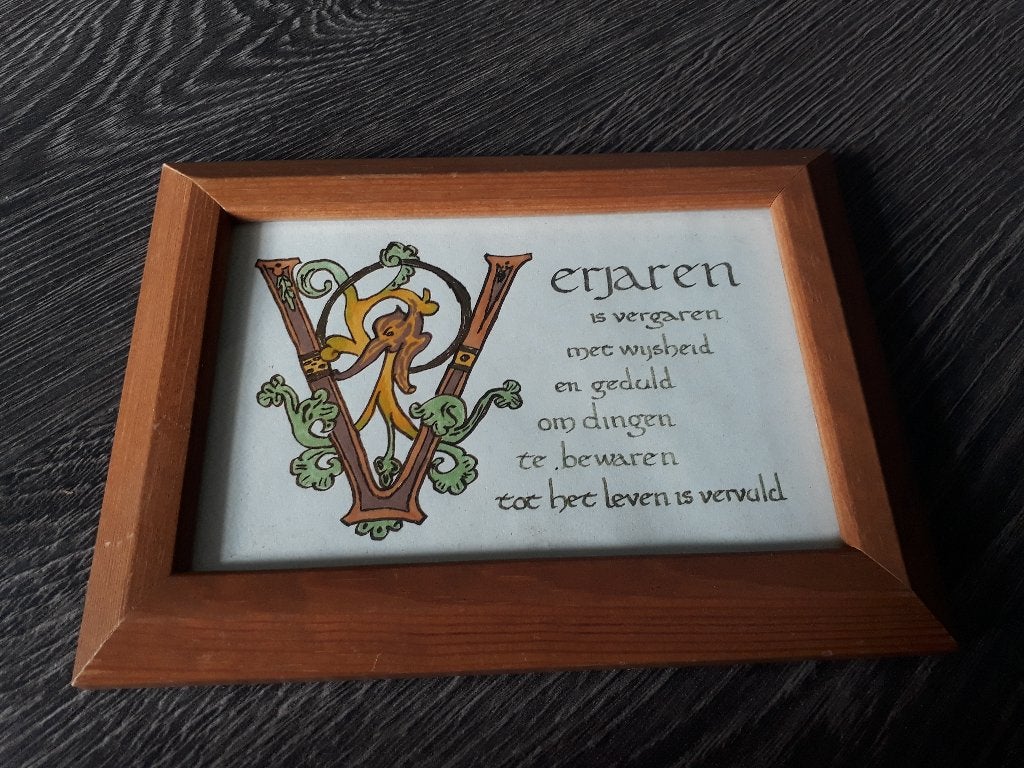 Tegeltjeswijsheid: Verjaren is vergaren (14x19cm), 14 cm, Ophalen of Verzenden, 19 cm, Ingelijst