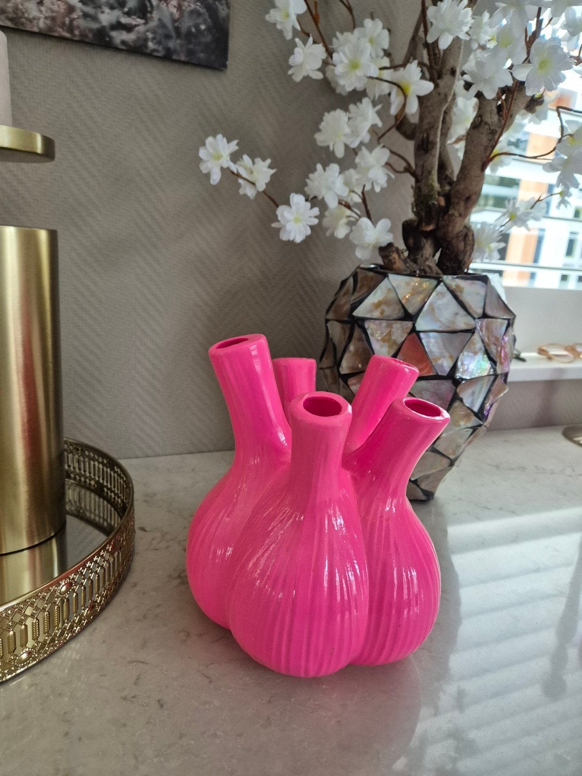 Handgemaakte Neon Roze Vaas - Z.G.A.N. - 20cm Hoog, Huis en Inrichting, Ophalen, Zo goed als nieuw, Handgemaakt, Roze