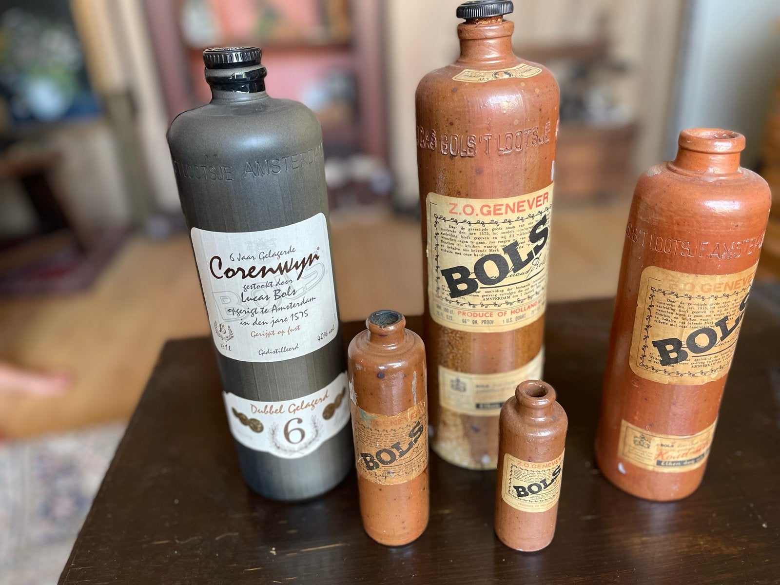 Set van 5 antieke Bols jenever kruiken, Ophalen of Verzenden