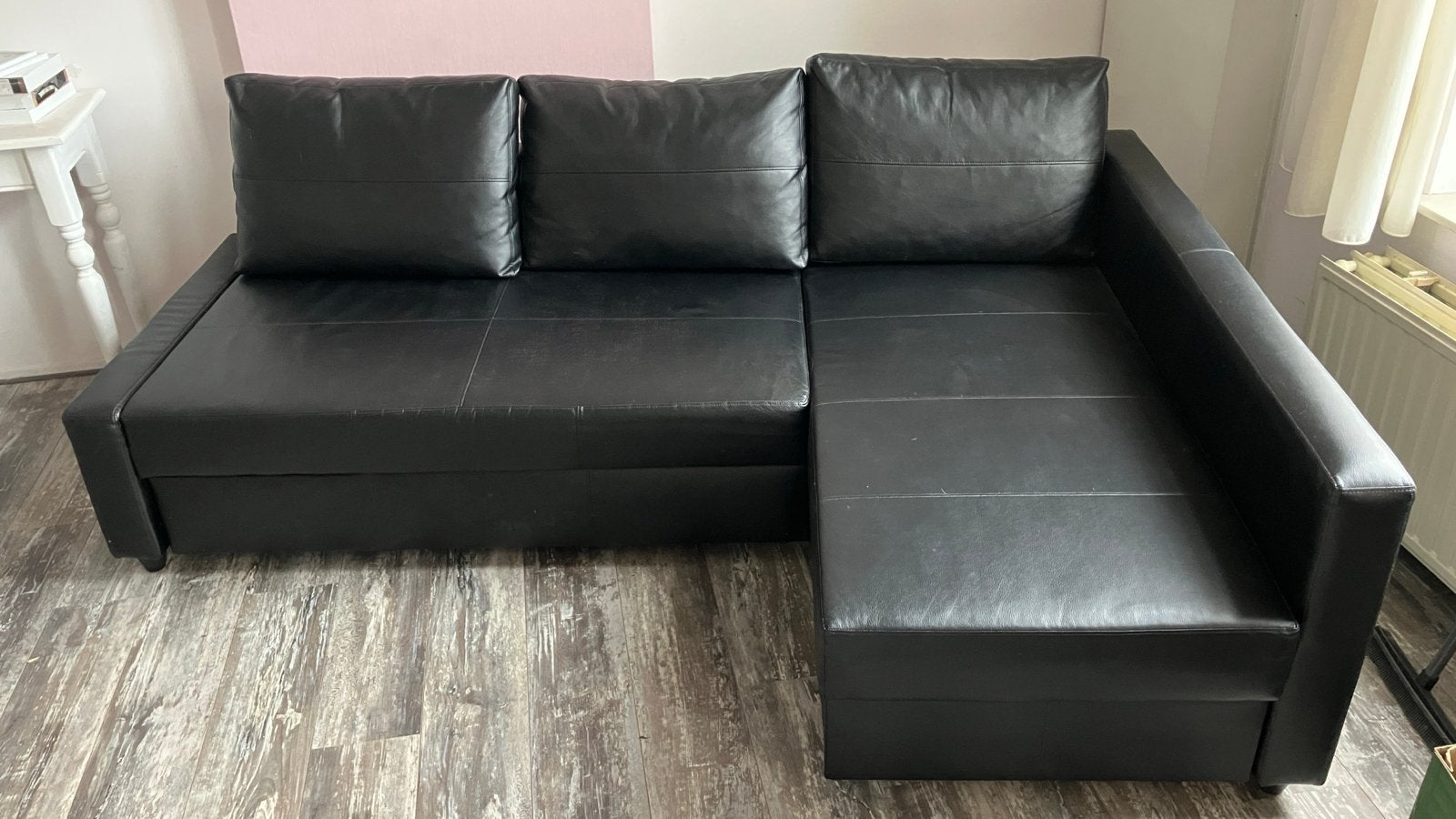 IKEA FRIHETEN Hoekslaapbank met opberger, Bomstad zwart, Ophalen, Gebruikt, Zwart, Tweepersoons