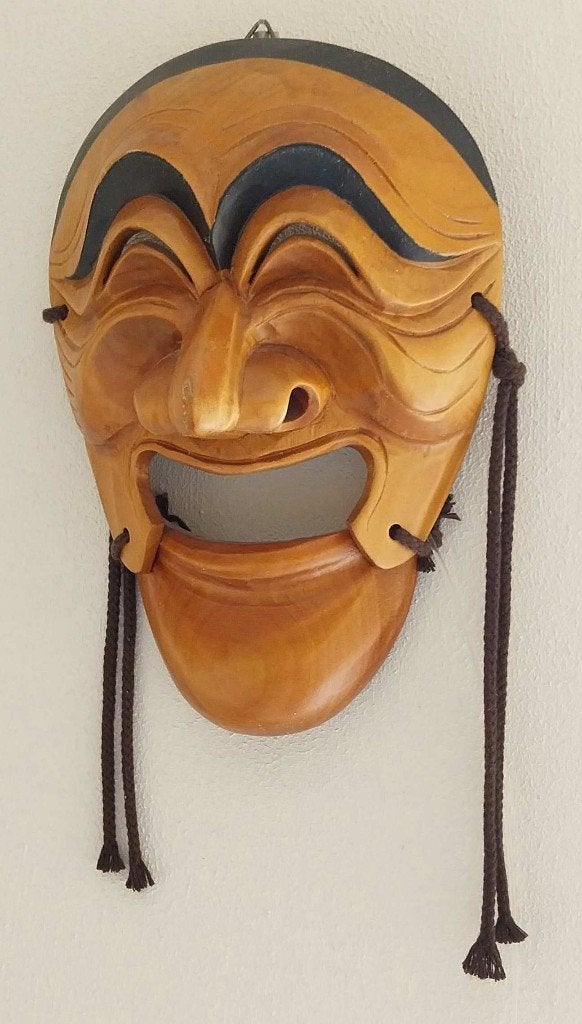 Koreaans Hahoe masker, Antiek en Kunst, Hout, Bruin, Masker, Handgemaakt