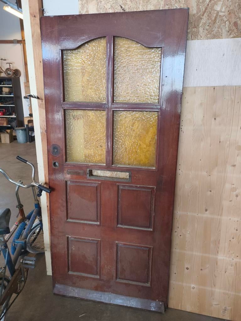 Klassieke oude voordeur, Doe-het-zelf en Verbouw, Deuren en Horren, Ophalen, Gebruikt, 200 tot 215 cm, Glas