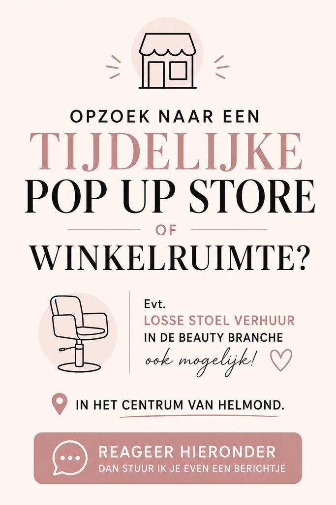 Winkelruimte te huur! Evt. ook losse stoelverhuur, Ophalen