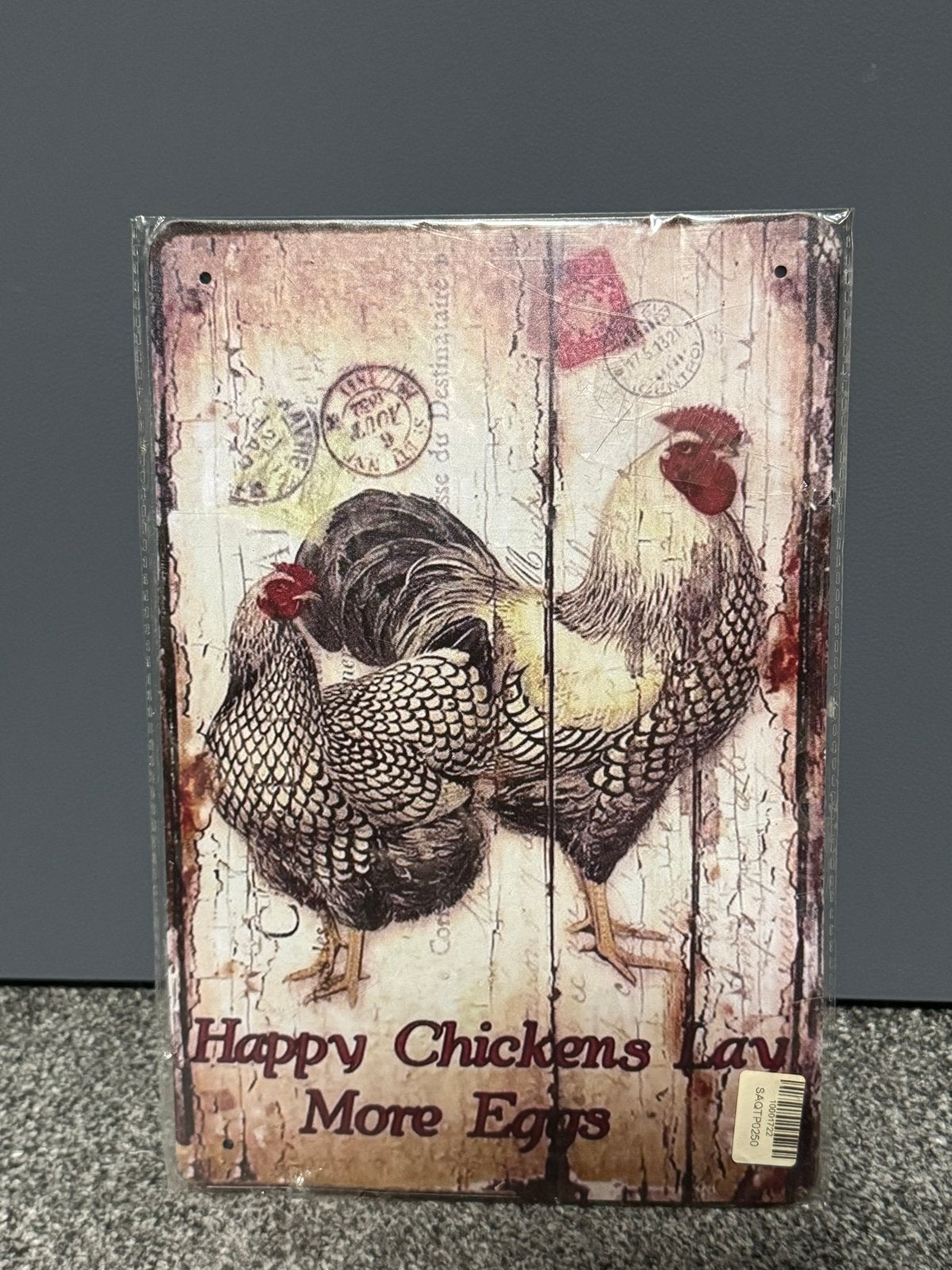 Decoratief metalen bord met kippen - Vintage stijl, Metaal, Nieuw, Ophalen of Verzenden, Reclamebord