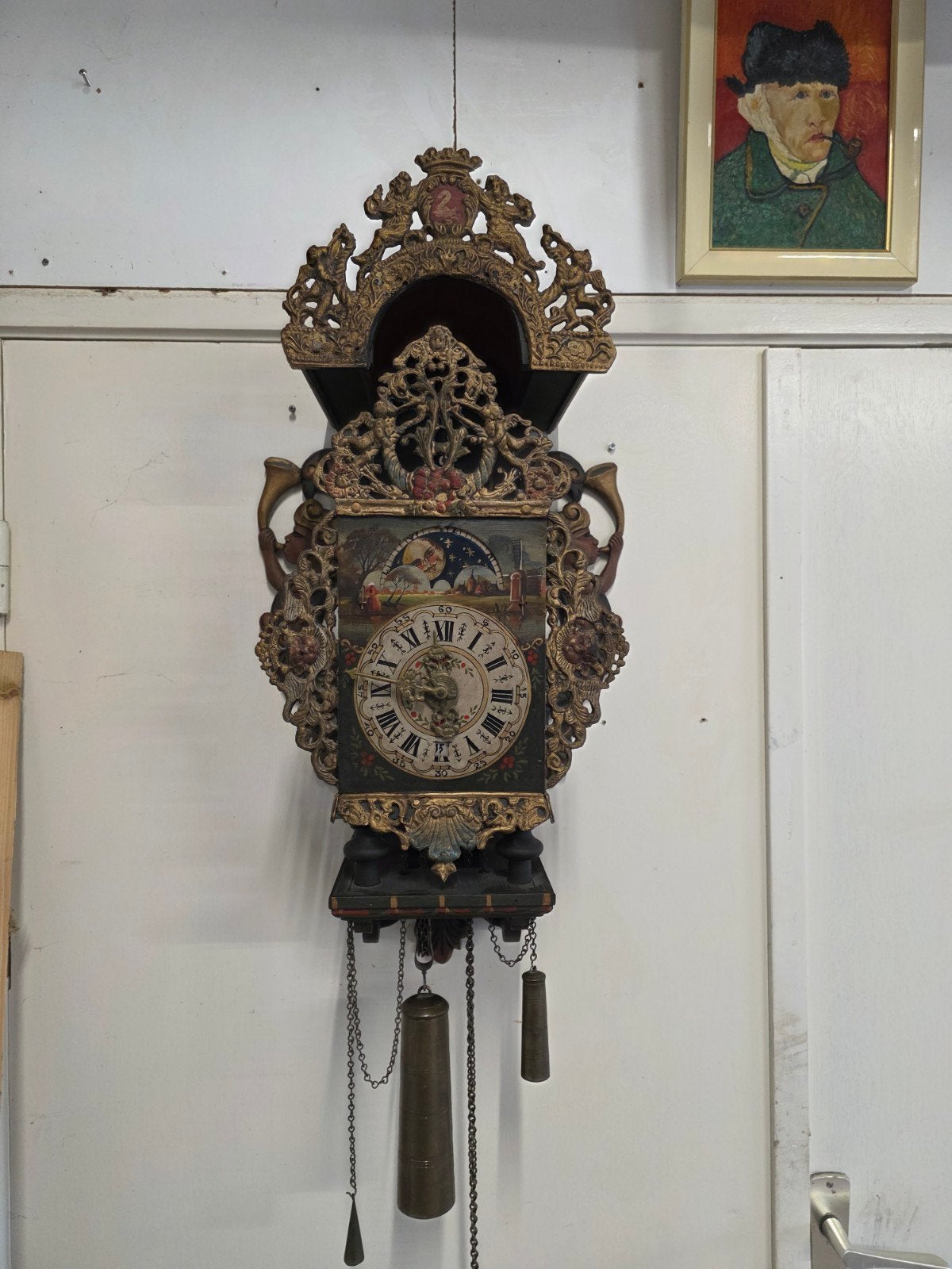 Antieke Twentse Stoeltjesklok met Zeemeermin, Antiek en Kunst, Ophalen