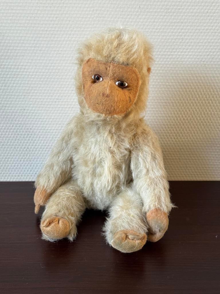 Antieke ''Witte'' Knuffel Aap, Stro Gevuld, Brocante, Jocko, Ophalen of Verzenden