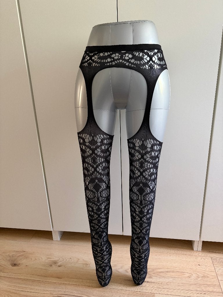 Zwarte jarrettel met motief, Verzenden, Nieuw, Zwart, Panty