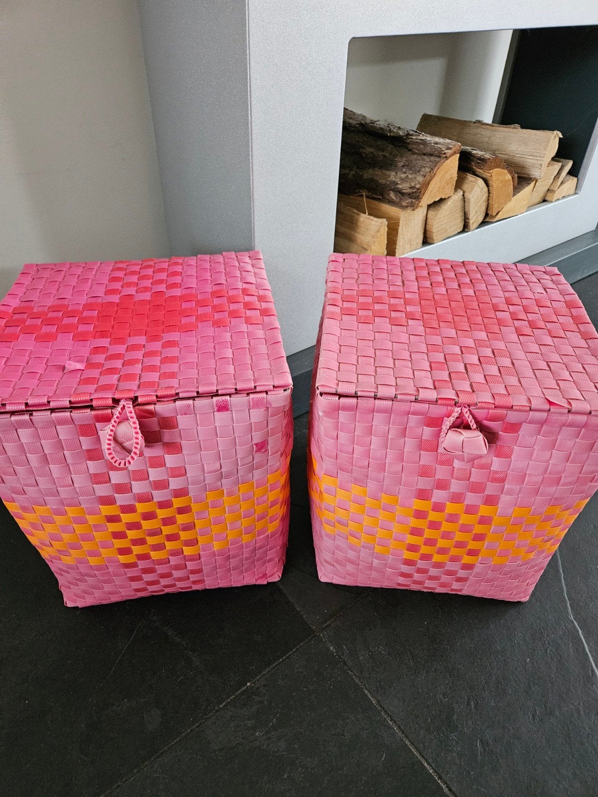 2x Ikea gevlochten manden - Kallax kast 25x26x28, Ophalen, Kunststof, Gebruikt, Gevlochten