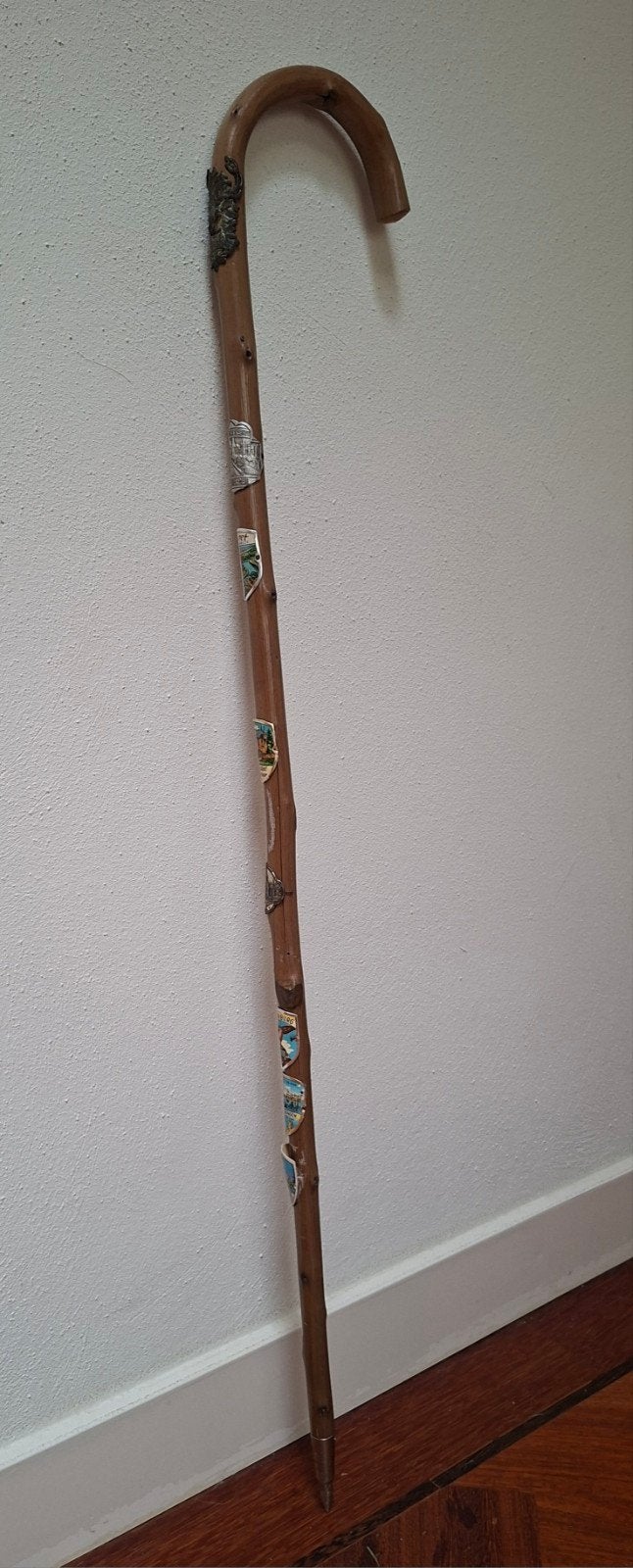 Vintage berg-wandelstok met metalen punt, Ophalen