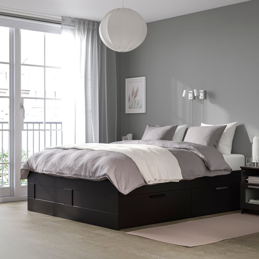 BRIMNES bedframe 140x200 met ladekasten incl matras, Ophalen, Zo goed als nieuw, Tweepersoons, 140 cm