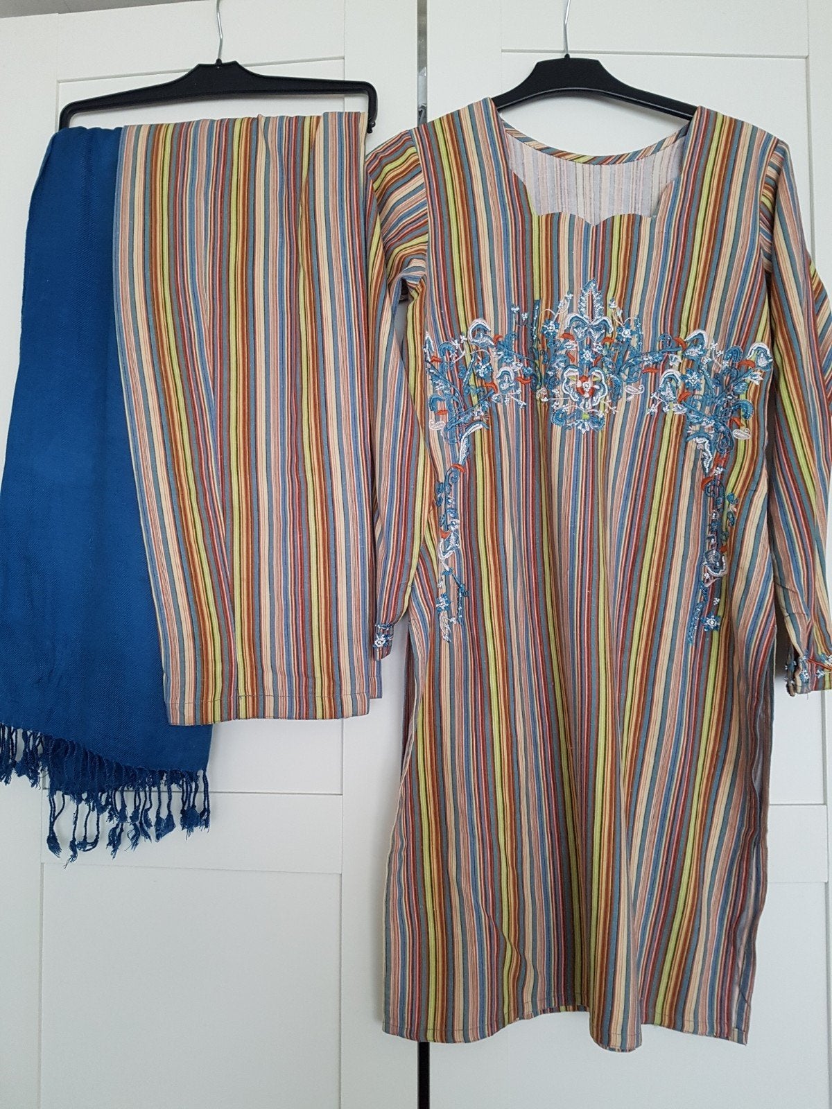 Gestreepte tuniek met borduursel broek en sjaal maat S, Ophalen of Verzenden, Zo goed als nieuw, Maat 36 (S), Overige kleuren
