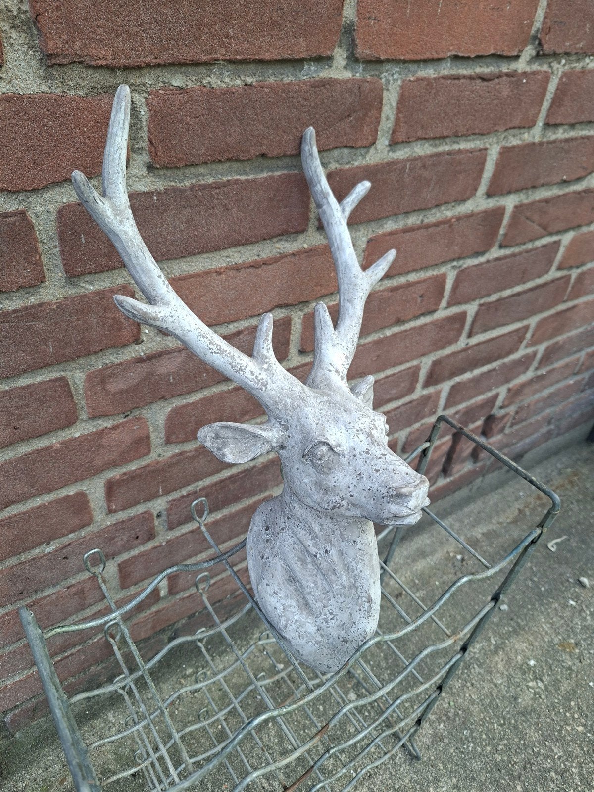Decoratieve kunststof hertenkop met gewei (betonlook), Ophalen, Gebruikt, Kunststof, Landelijk