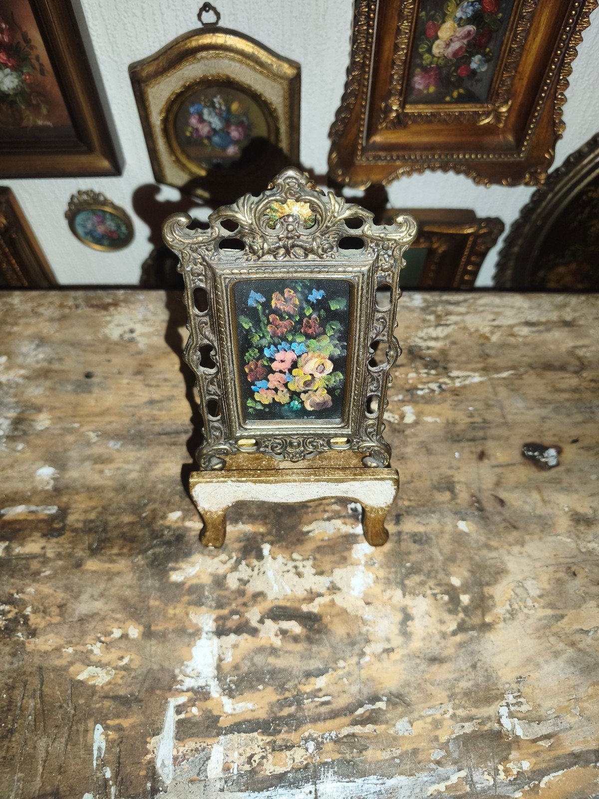 oud schilderijtje schilderij lijst stilleven bloemen X24, Antiek en Kunst, Ophalen of Verzenden