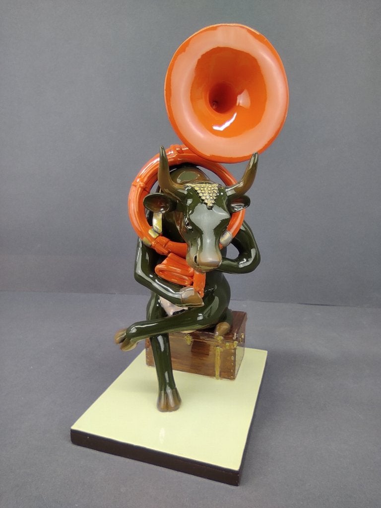 CowParade Koe “Josephine au Trombone” MEDIUM, Antiek en Kunst, Ophalen of Verzenden, Beeld, Meerkleurig, Handgemaakt