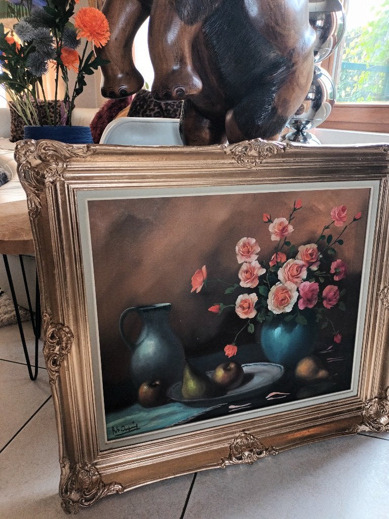 Schilderij stilleven bloemen , zeer mooi, Ophalen, Doek, Stilleven, Olieverf