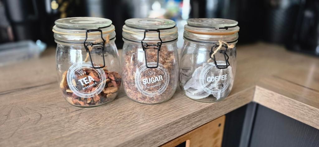 Riverdale voorraadpotten voor thee, suiker en koffie, Ophalen, Schaal, Rond, Glas