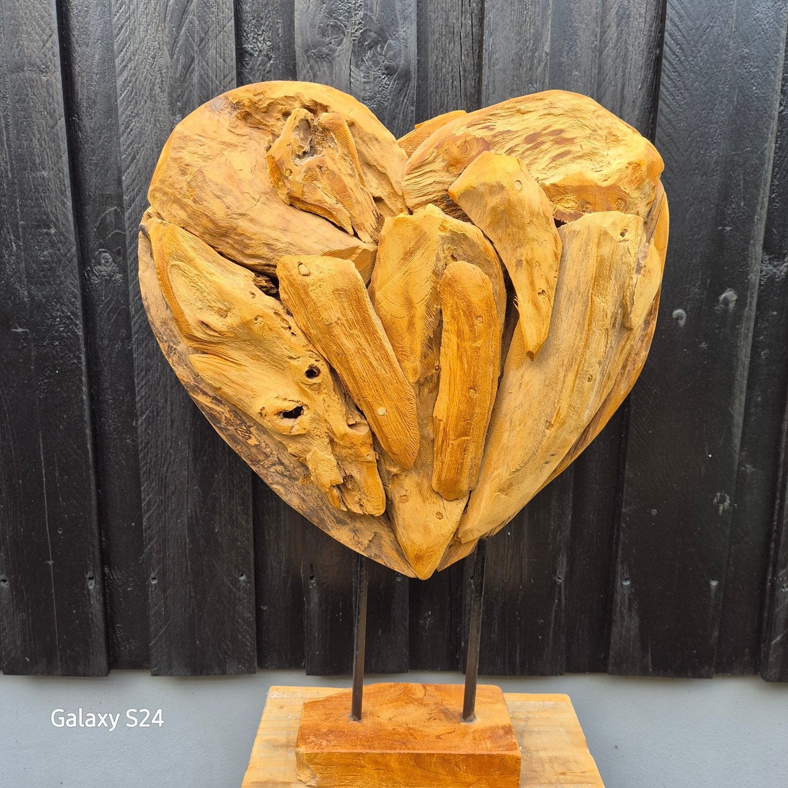 Uniek houten hart sculptuur op standaard, Ophalen, Overige onderwerpen, 20 - 50 cm, Beeld