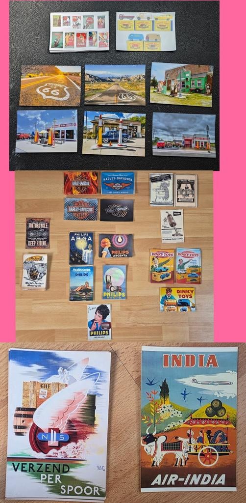 Diverse verzameling fotokaarten: Coca-Cola, Route 66, Harley, Ophalen, Zo goed als nieuw