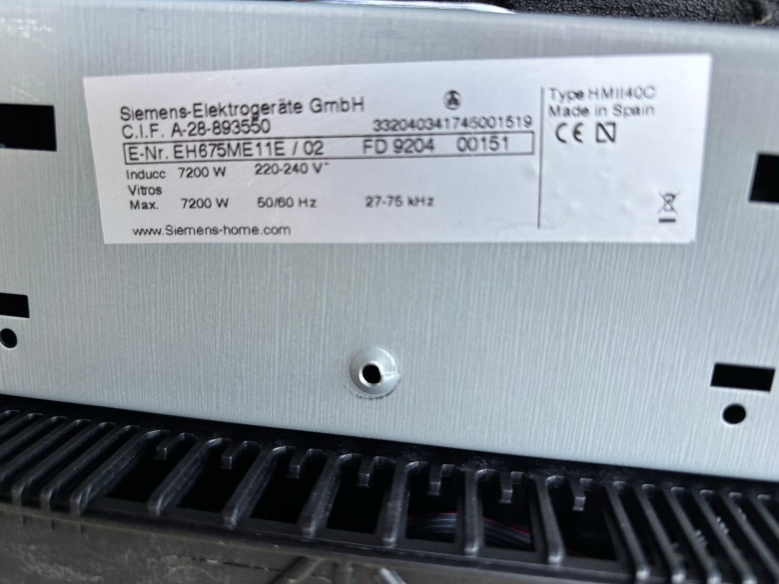 Siemens Inductiekookplaat EH675ME11E/02 - 7200W, Witgoed en Apparatuur, Ophalen, Gebruikt, 4 kookzones, Inbouw