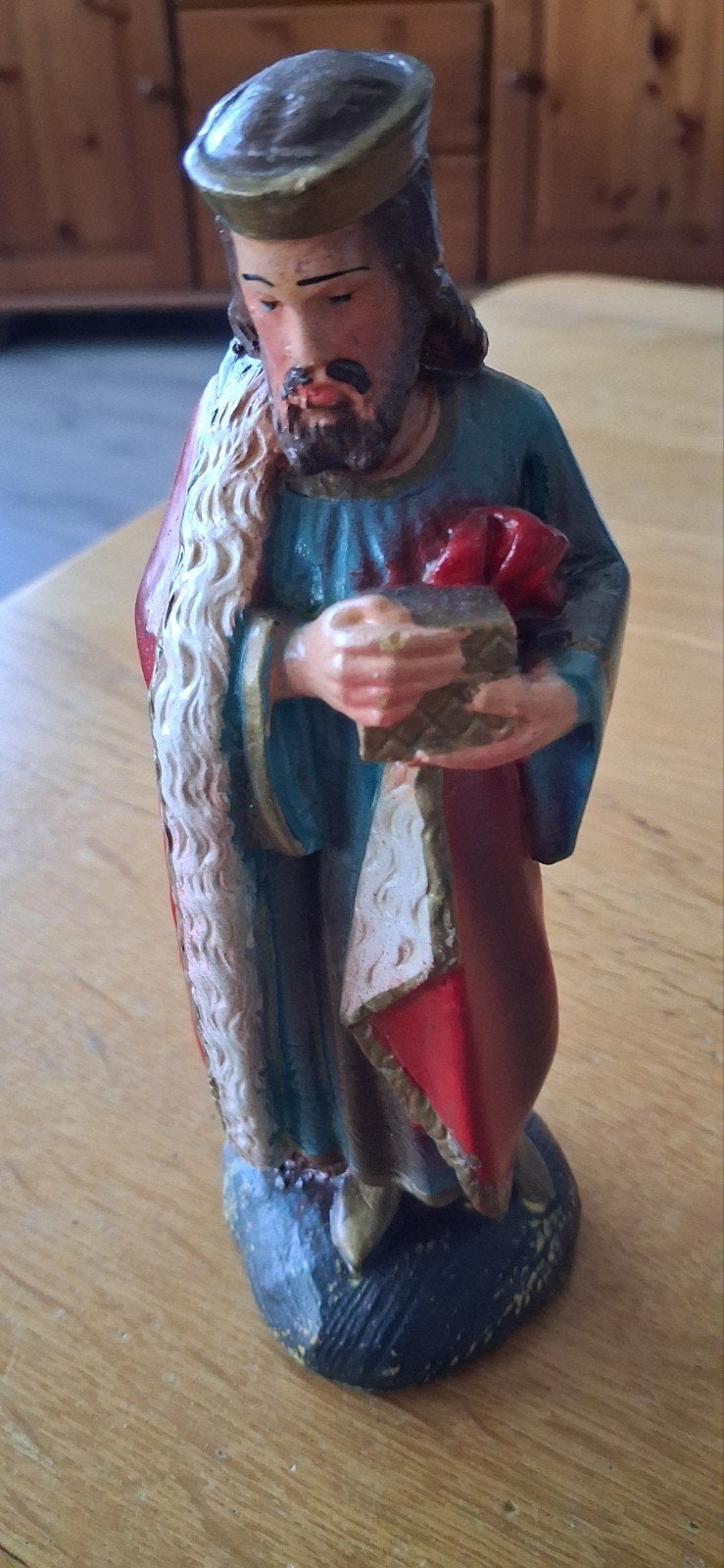 Antieke Kerststal Beelden: twee beelden!, Verzamelen, Ophalen of Verzenden, Gebruikt, Beeld(je), Christendom | Katholiek