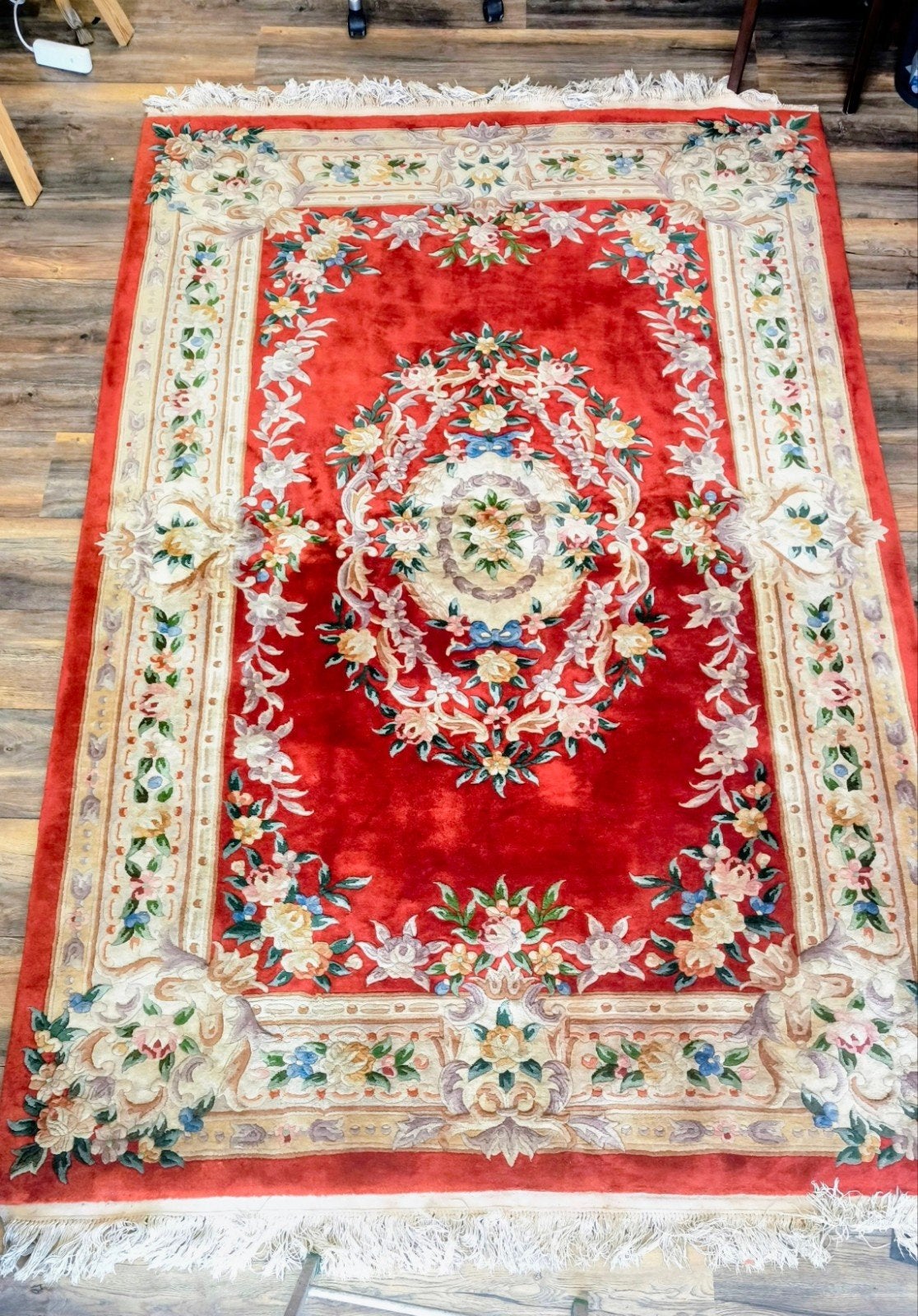 Chinees Aubusson-stijl Vloerkleed - Rood, 300x175cm, Gebruikt, Chinees Aubusson-stijl, Klassiek, Barok, Rococo, 150 tot 200 cm